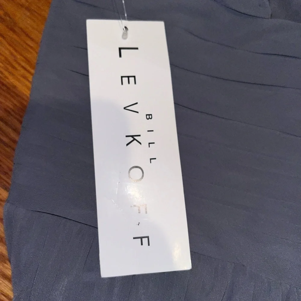 NWT Bill Levkoff cocktail dress size 10 gray one shoulder draped chiffon prom